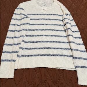 J. Crew White and Navy Striped Knit Top